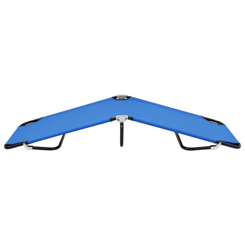 Zena Outdoor Foldable Sun Chaise Lounger 75inch, Steel, Blue Polyester - Benzara