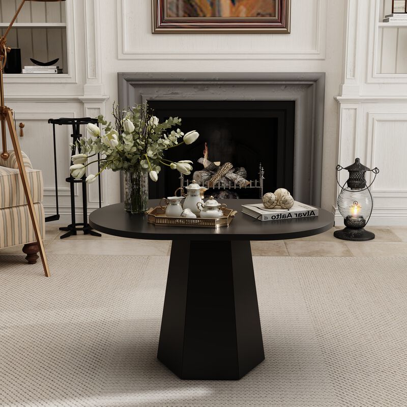 FUFU&GAGA Modern Round Coffee Table with Sleek Black Finish, (47.2" W x 31.5" d x 29.9" H),Black