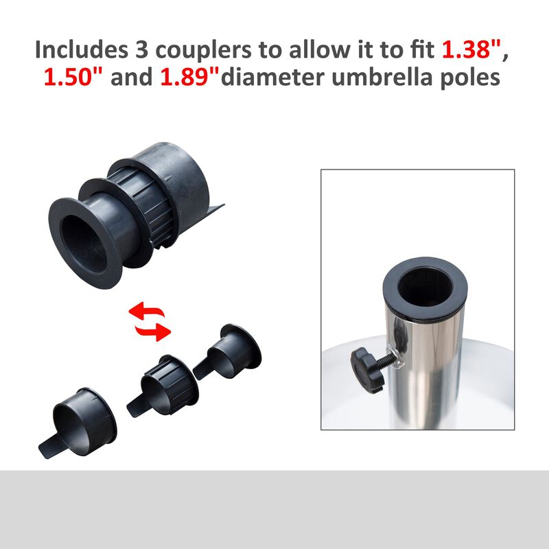 Stainless Steel Umbrella Stand: 55lb Round Base with Heavy Cement Bottom, Mirror Finish