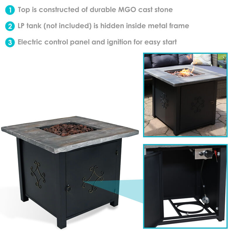 Sunnydaze 30 in Square MGO Propane Gas Fire Pit Table with Lava Rocks