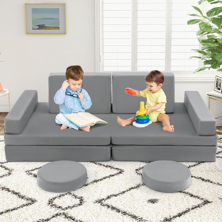 10-Piece Kids Play Couch Sofa with Portable Handle for Fun and Flexible Playtime Seating