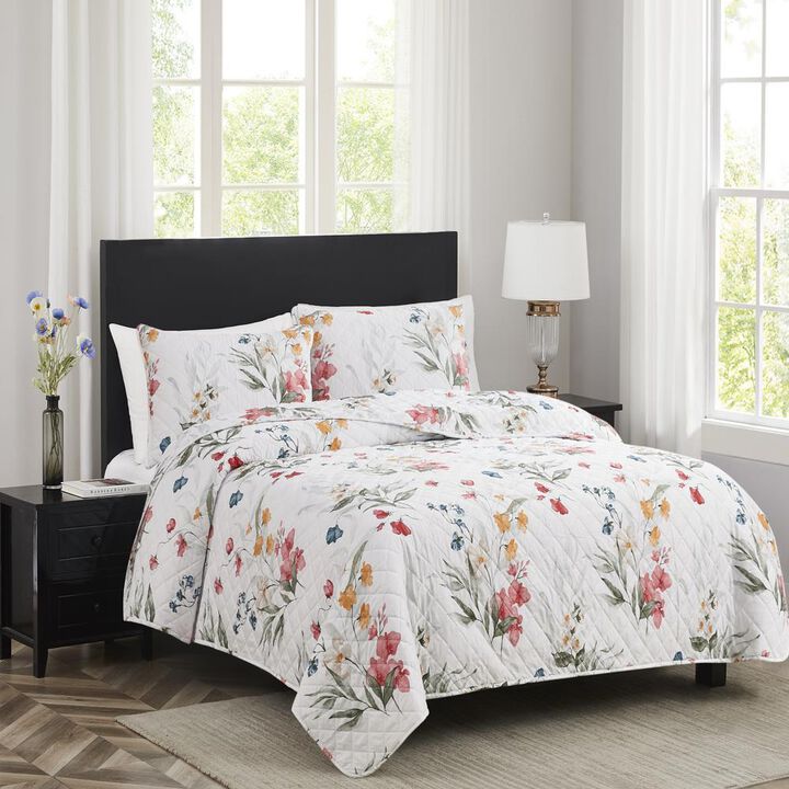 RT Designers Collection Melrose Prato 3-Pieces Elegant Stitched Quilt Set OB Queen Multicolor