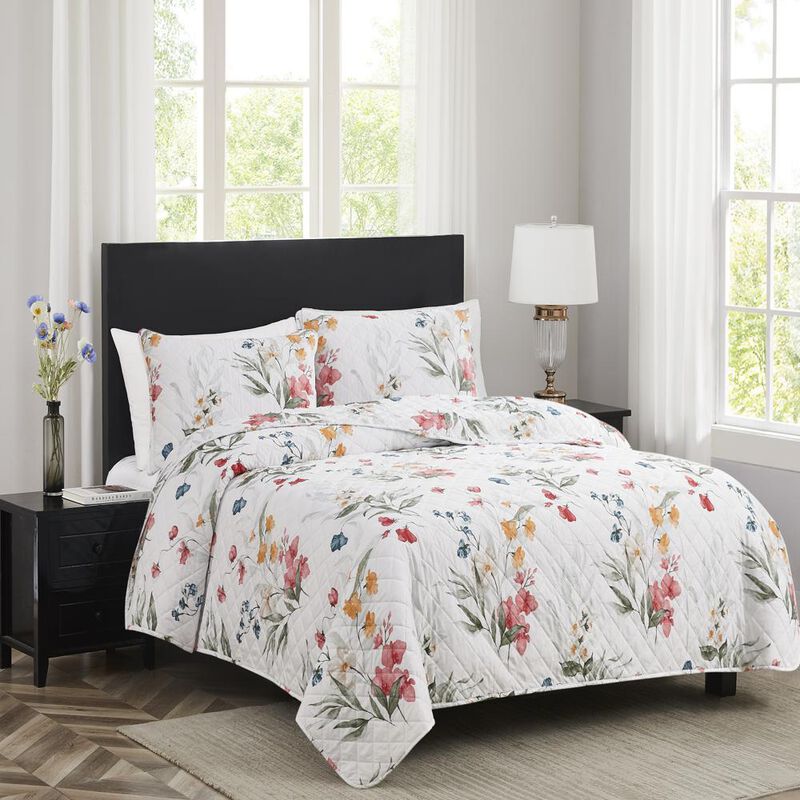 RT Designers Collection Melrose Prato 3-Pieces Elegant Stitched Quilt Set OB Queen Multicolor