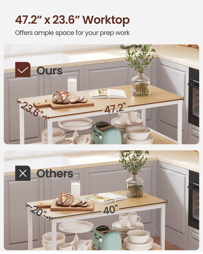 Kitchen Island with 3 Shelves and Large Worktop