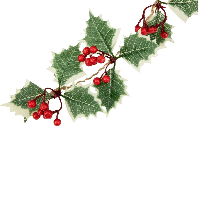 3" x 3.25' Pre-Lit Holly and Berry Christmas Garland  Warm White LED Lights