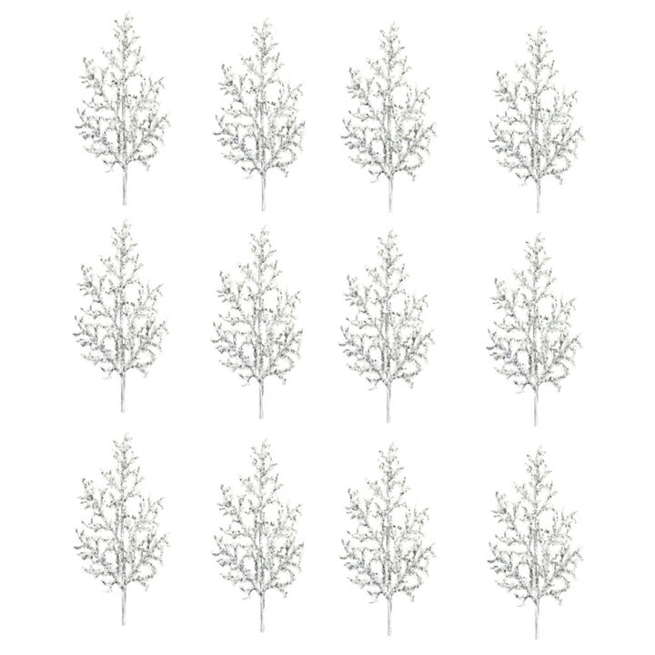 Set of 12 Glittered Twig Branches for Floral Arrangements and Crafting