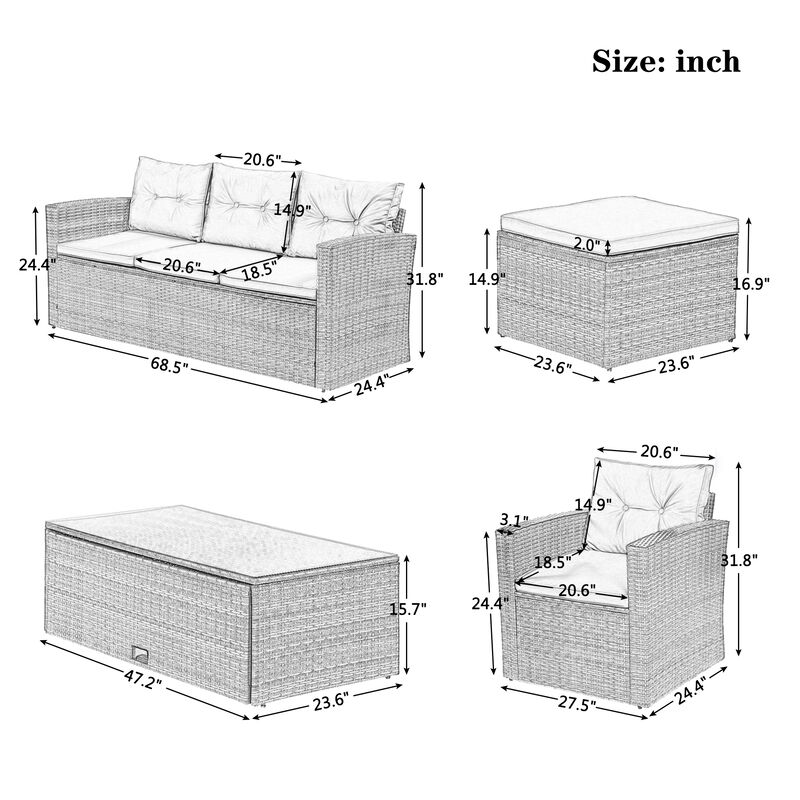 Merax 6-piece All-Weather Wicker PE rattan Patio Outdoor Dining Set