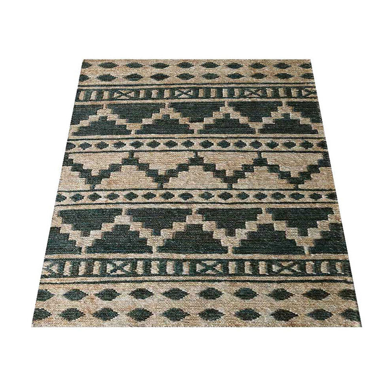 HAND KNOTTED SUMAK JUTE ECO-FRIENDLY Contemporary AREA RUGS  - 6'x9', Rectangle Shape, Beige Green Color, Contemporary, High Pile, Natural Fiber, Outdoor Indoor Handmade Area Rugs (J00084)