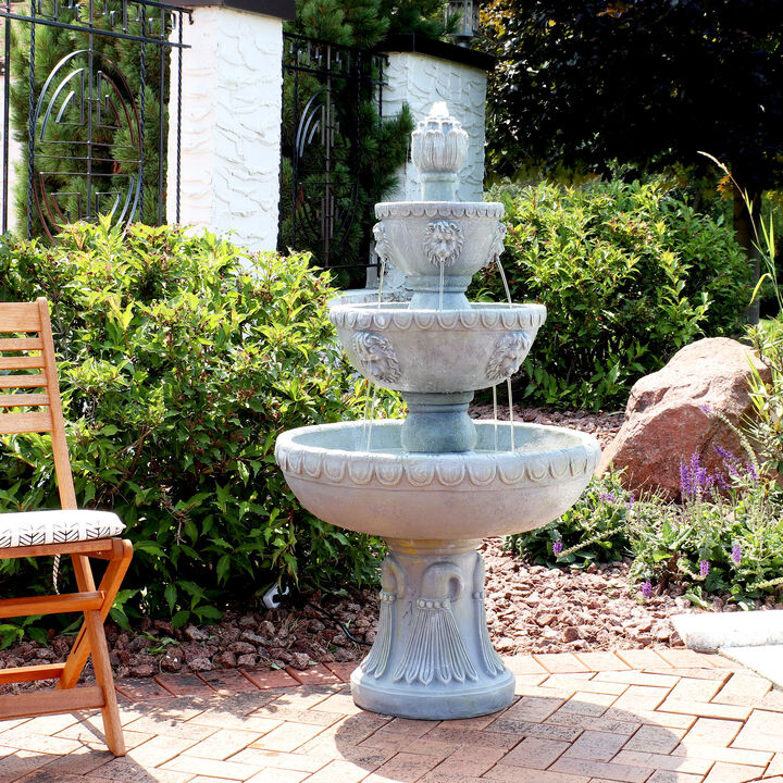 Sunnydaze Lion Head Fiberglass Outdoor 4-Tier Water Fountain