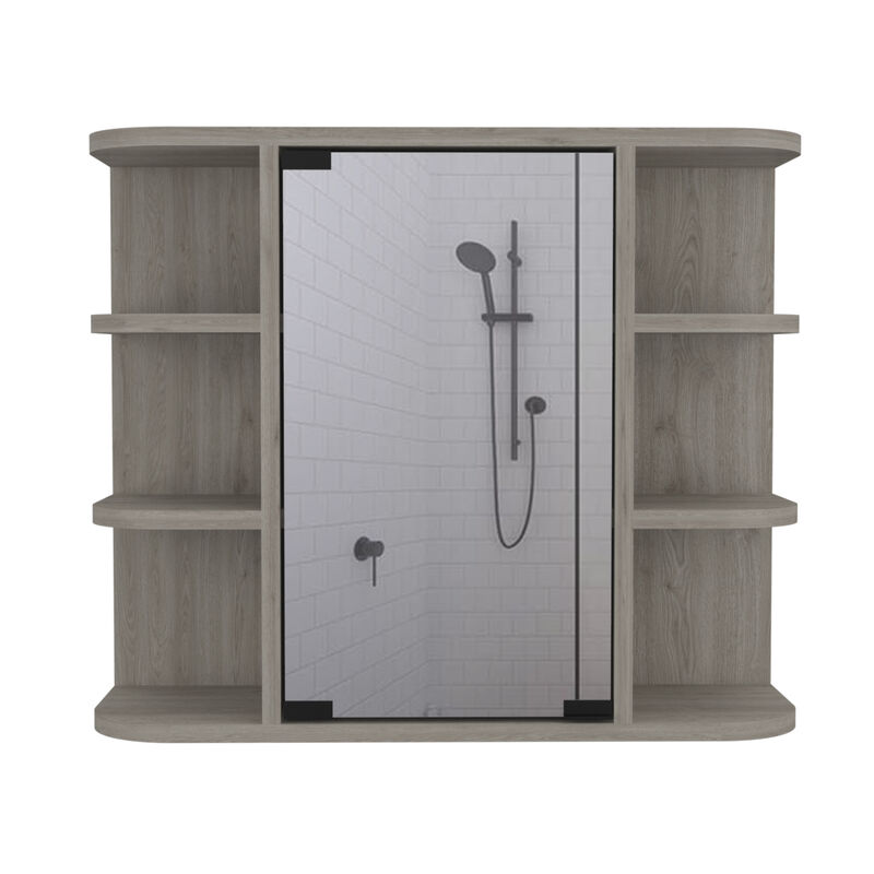 Milan Medicine Cabinet, Six External Shelves Mirror, Three Internal Shelves - Light Gray