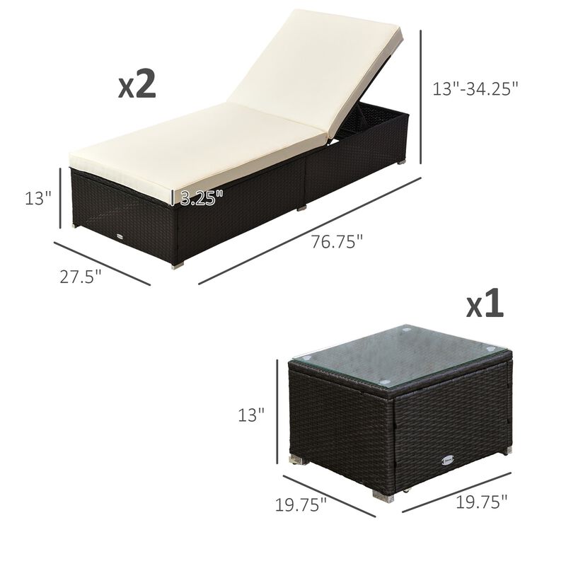 Poolside Relaxation Set: Cream Adjustable Lounge Chairs Duo with Table