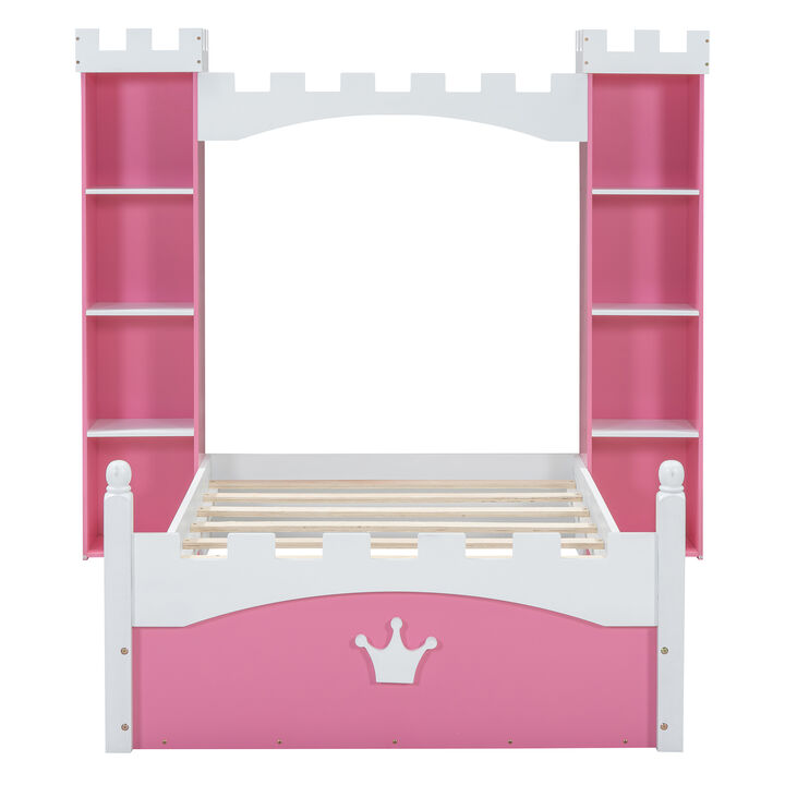 Merax Castle Wooden Bed with Storage Shelf