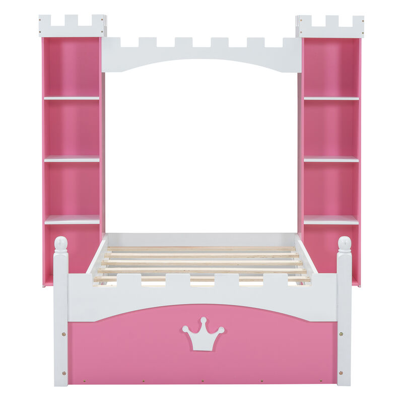 Merax Castle Wooden Bed with Storage Shelf