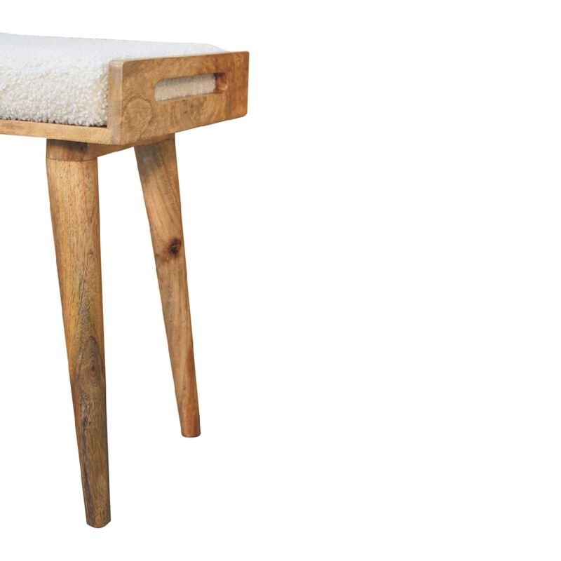 Boucle Cream  Solid Wood Tray Style Footstool