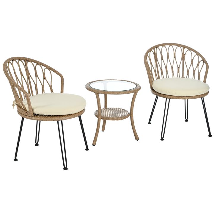 Mondawe 2 Pieces Outdoor Table And Chair Set,Patio Garden Set W/ Rattan Chairs And Round Glass Table