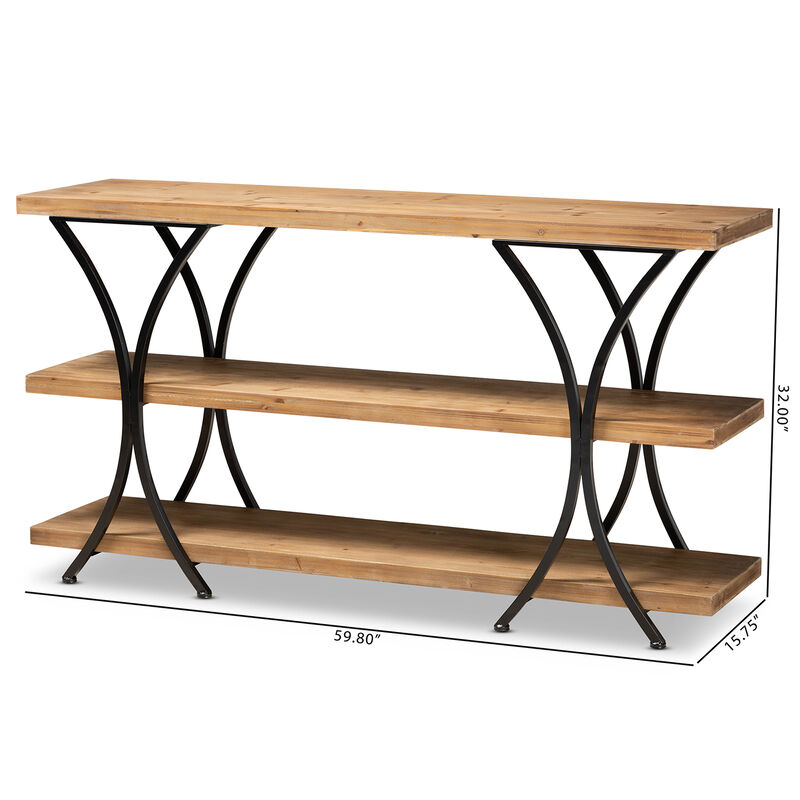 Baxton Studio Terrell Natural Brown Finished Wood And Black Finished Metal Console Table
