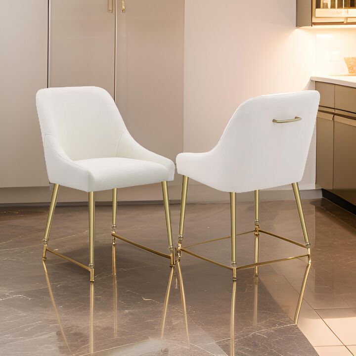 Maya Dining Side Chair Set of 2, Ivory Velvet, Brass Plated Metal Legs - Benzara