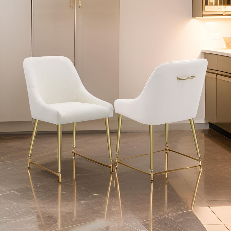 Maya Dining Side Chair Set of 2, Ivory Velvet, Brass Plated Metal Legs - Benzara