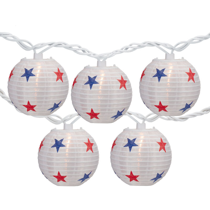 Patriotic Stars Paper Lantern Patio Light Set - 8.5' White Wire - 10ct