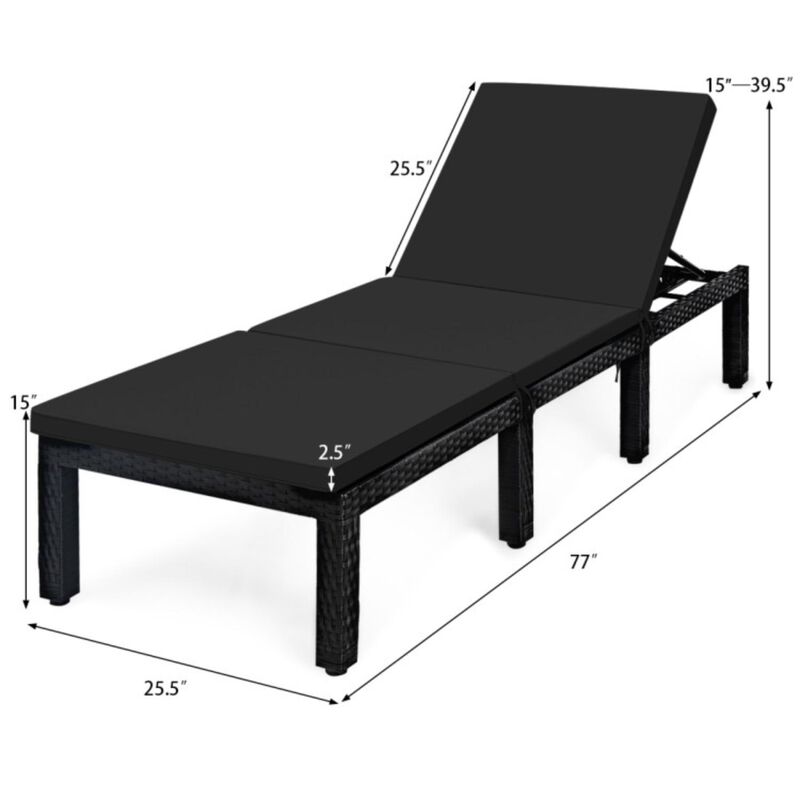 Hivvago Patio Rattan Height Adjustable Lounge Chair with 2 Set of Cushion Cover