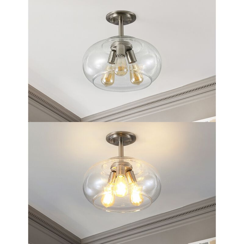 Lina 3-Light Modern Industrial Iron/Seeded Glass LED Semi Flush Mount