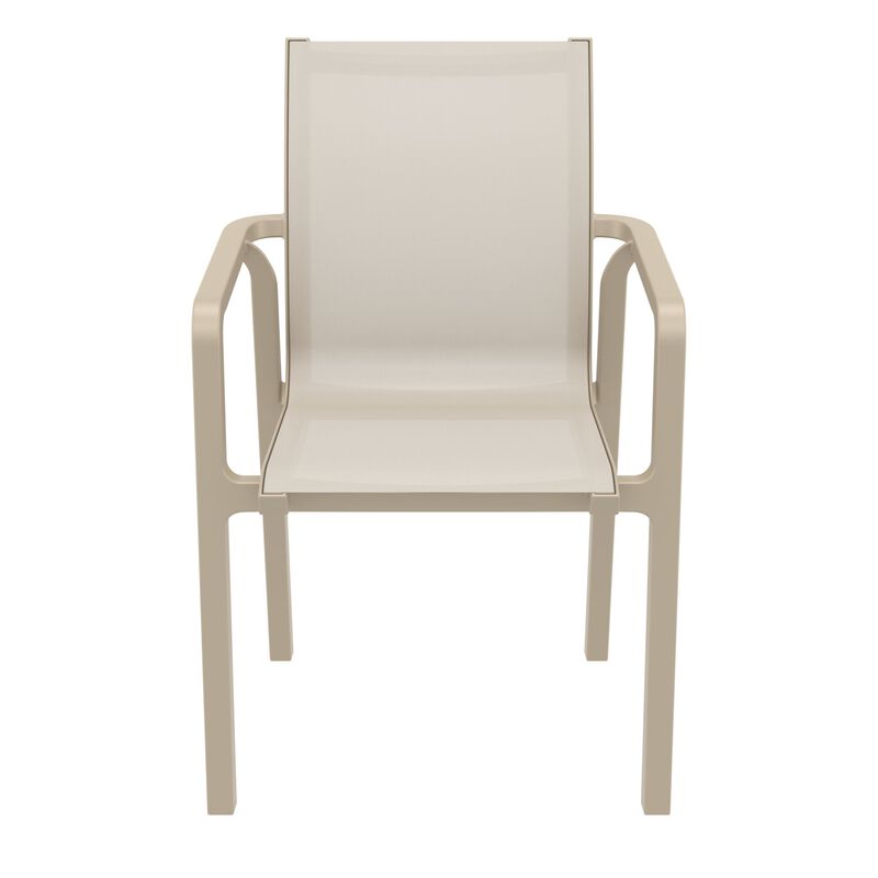 35.5" Gray and Black Resin Sling Outdoor Dining Arm Chair