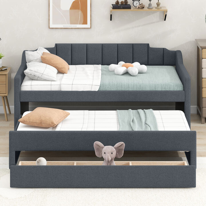 Merax Upholstered Daybed with Trundle and Drawers