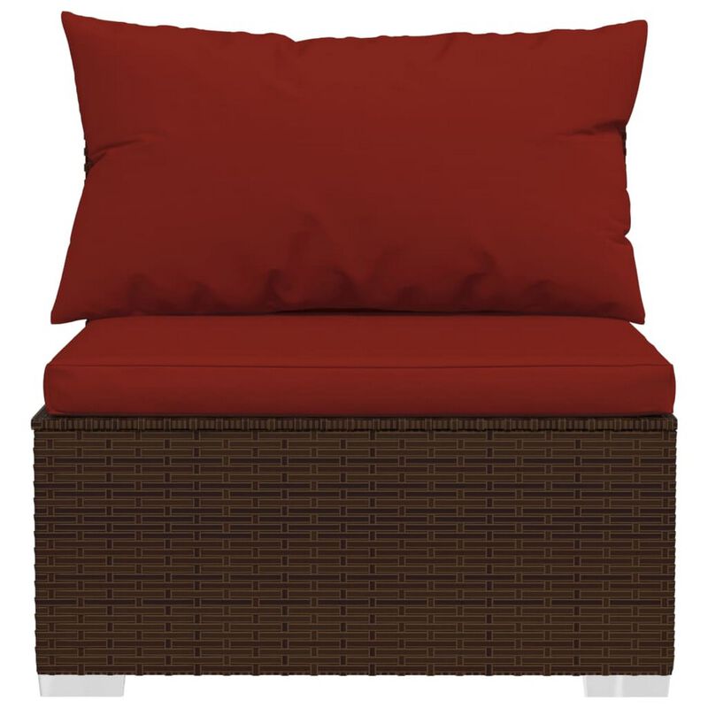 Faye 4pc Outdoor Modular Sofa Set, Brown Poly Rattan and Red Polyester - Benzara