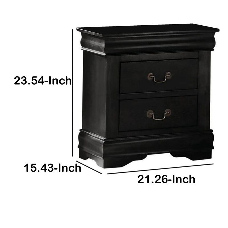 Wooden Nightstand with Two Drawers, Black-Benzara