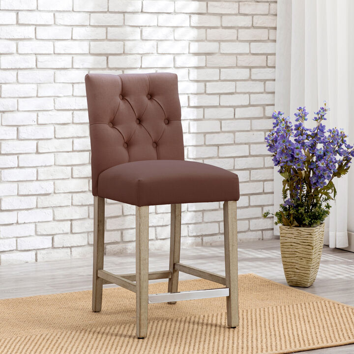 WestinTrends 24" Linen Fabric Tufted Upholstered Counter Stool, Antique Grey