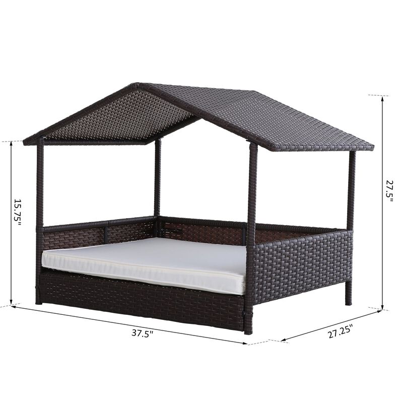 Cream Pet Paradise: Wicker Elevated Dog Bed with Rattan Canopy