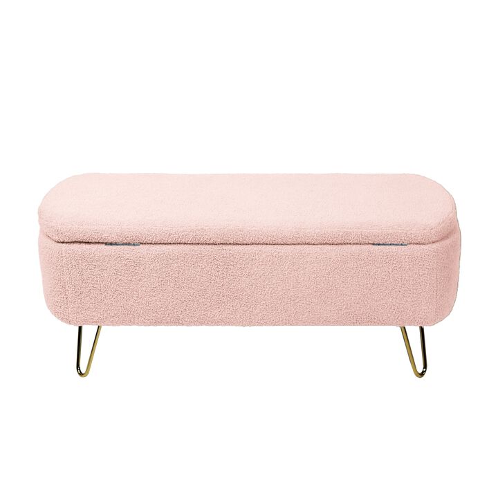 Mondawe Storage Entryway Ottoman Bench, Faux Fur Bench Upholstered Padded for End of Bed