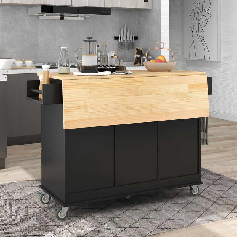Streamdale Mobile Kitchen Island w/ Wood Top & Wheels