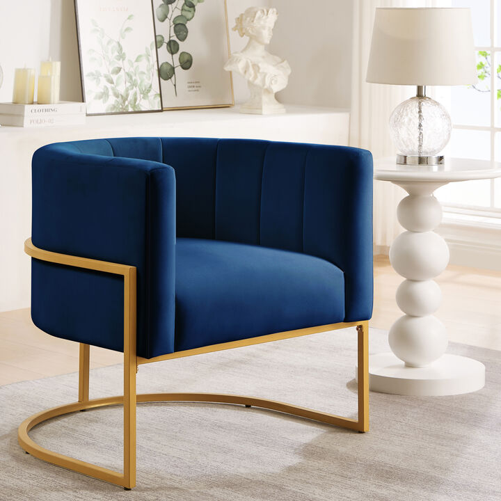 Merax Upholstered Velvet Accent Chair with Golden Metal Stand