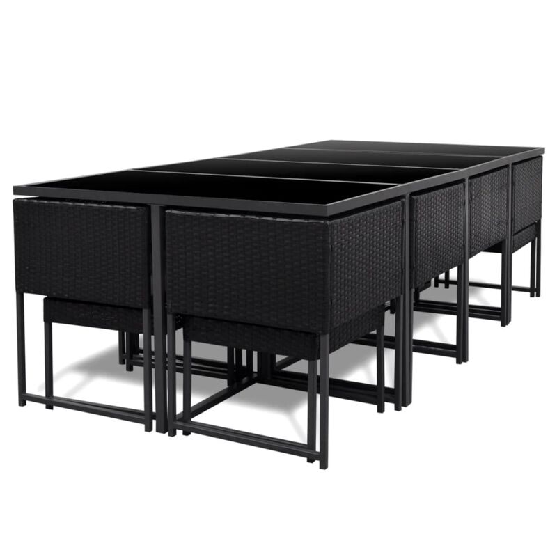 vidaXL 13 Piece Outdoor Dining Set with Cushions Poly Rattan Black