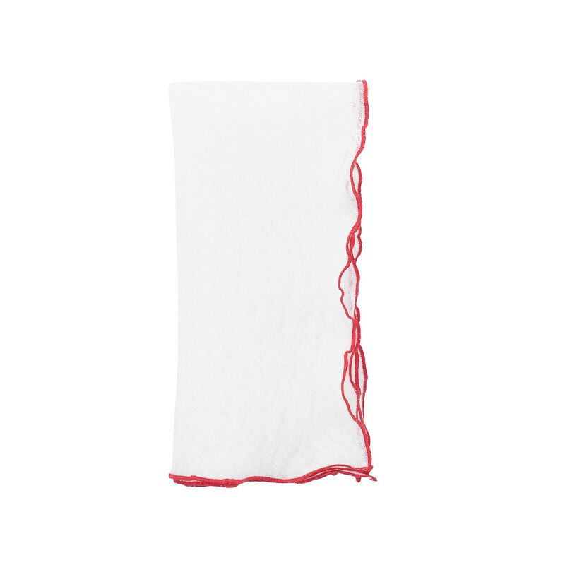 Linen Napkins With Red Ruffled Edges, Set of 4
