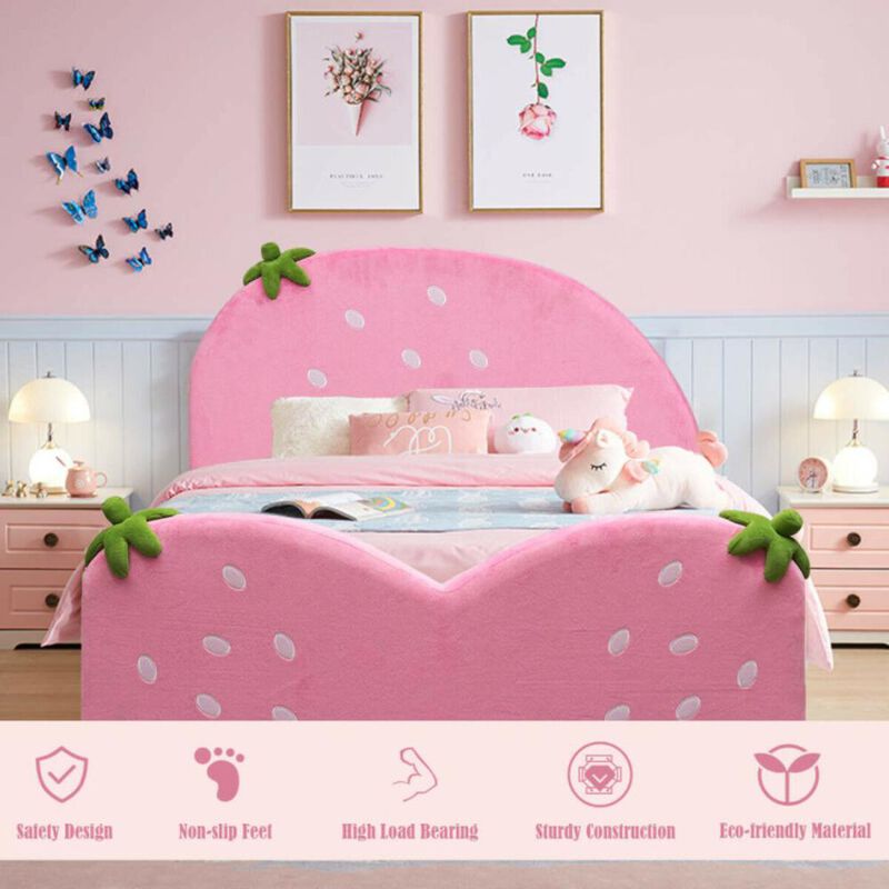 Hivvago Kids Children Upholstered Berry Pattern Toddler Bed