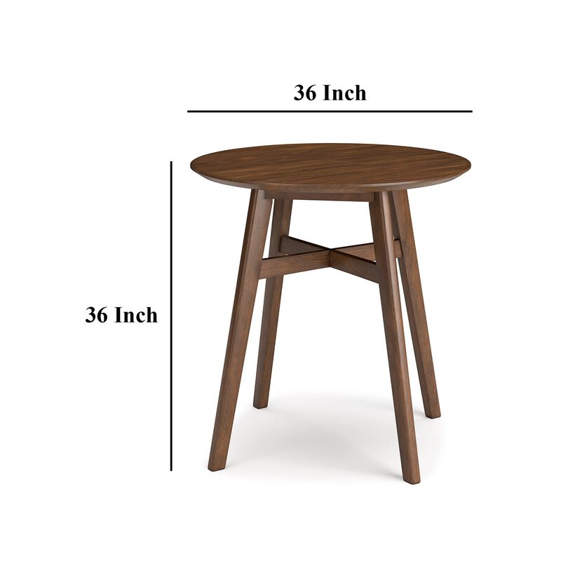 Jeyn Round Counter Table with Open Frame, 36 Inch Brown Mango Wood - Benzara