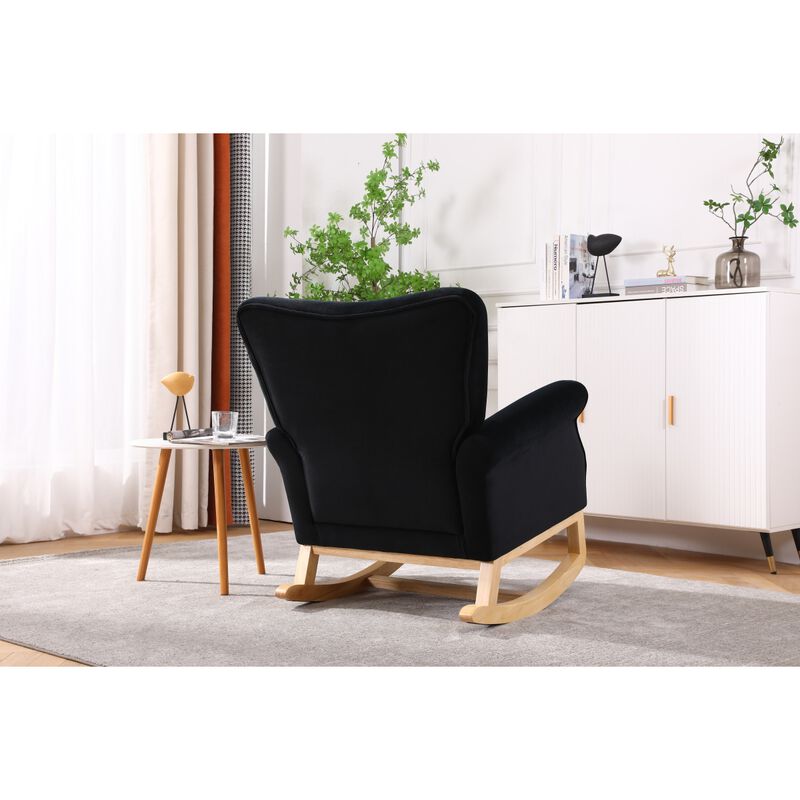 Mid Century Fabric Rocker Chair With Wood Legs And Velvet For Living Room Bedroom