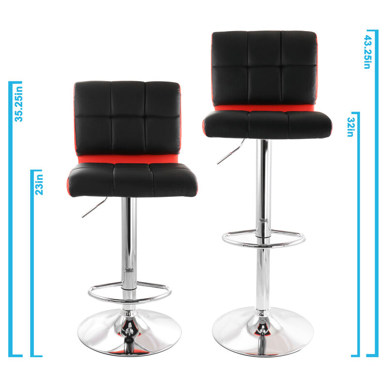Elama 2 Piece Adjustable Faux Leather Two Toned Bar Stool in Black and Red