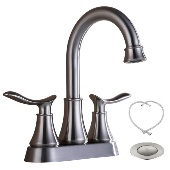 Modern 2-Handle Bathroom Faucet, Vanity Sink Tap with Pop-Up Drain & Hoses