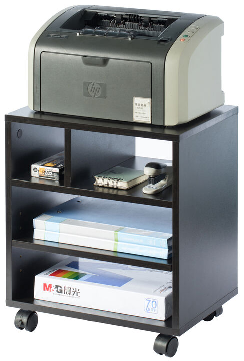 Wooden Office Storage Printer Stand with Wheels, White