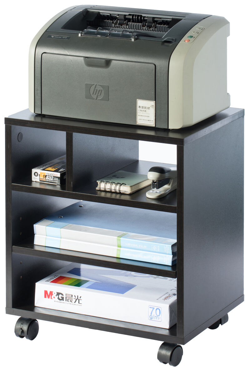 Wooden Office Storage Printer Stand with Wheels, White