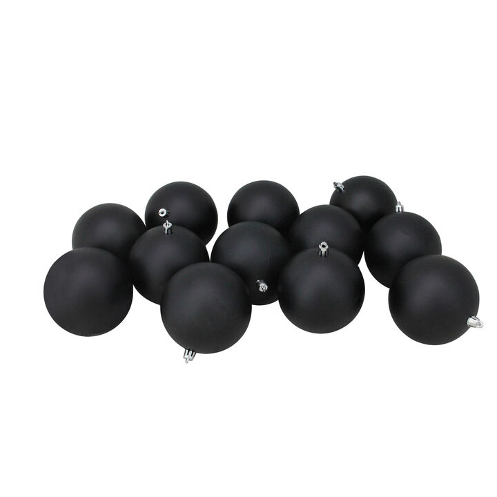 12ct Jet Black Matte Shatterproof Christmas Ball Ornaments 4" (100mm)