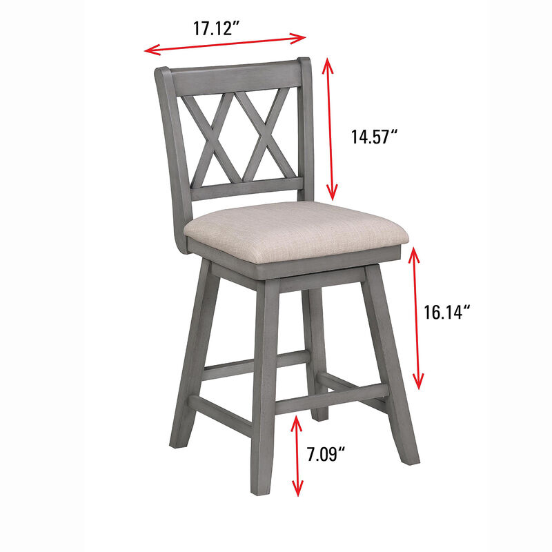 Brookline 37.5 in. Gray High Back Wood Swivel Bar Stool with Fabric Seat