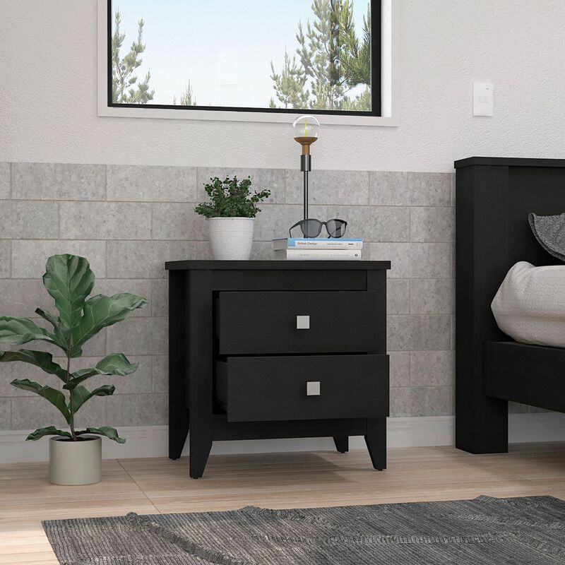 DEPOT E-SHOP Nightstand 24"H, Two Drawers, Four Legs, Superior Top, Black