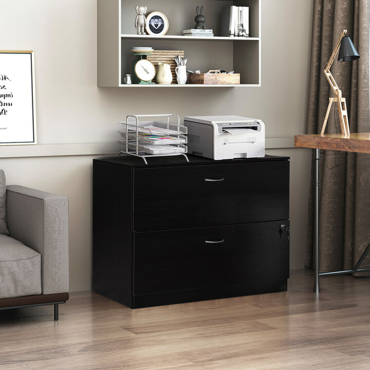 30-Inch White Wooden Lateral File Cabinet with Two Spacious Drawers, One Lockable - Suitable for Home Office, Offering Ample Space for Documents, Supplies, and Printer Stand Needs