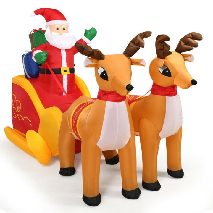 Hivvago 7.5 Feet Waterproof Outdoor Inflatable Santa with Double Deer and Sled Hivvago 7.5 Feet Waterproof Outdoor Inflatable Santa with Double Deer and Sled