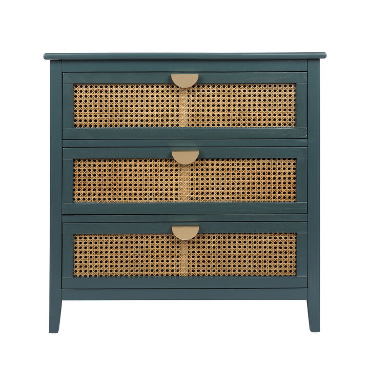 3 Drawer Cabinet, Natural Rattan, American Furniture, Suitable For Bedroom, Living Room, Study