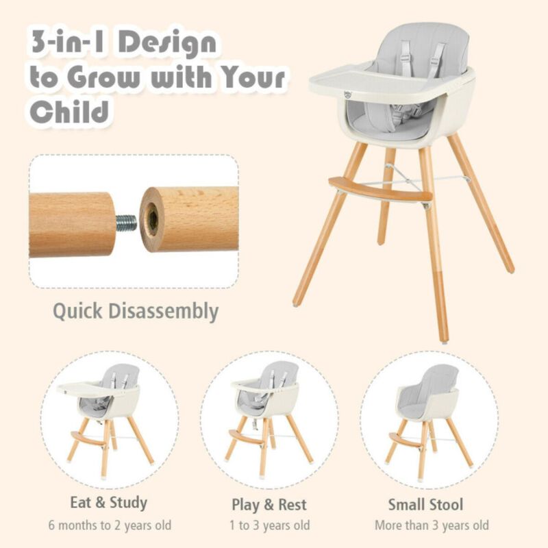 Hivvago 3-in-1 Convertible Wooden High Chair with Cushion
